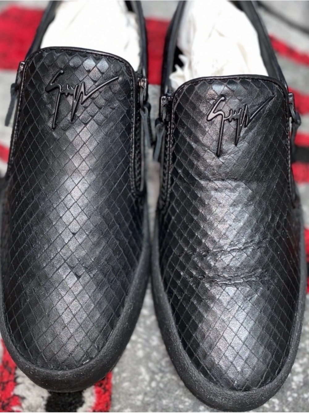 Giuseppe Zanotti Black Textured Slip-On Loafers